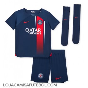 Camisa de Futebol Paris Saint-Germain Kylian Mbappe #7 Equipamento Principal Infantil 2023-24 Manga Curta (+ Calças curtas)